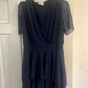 EmberNavy High Low Dress with Sheer Sleeves size Xl
